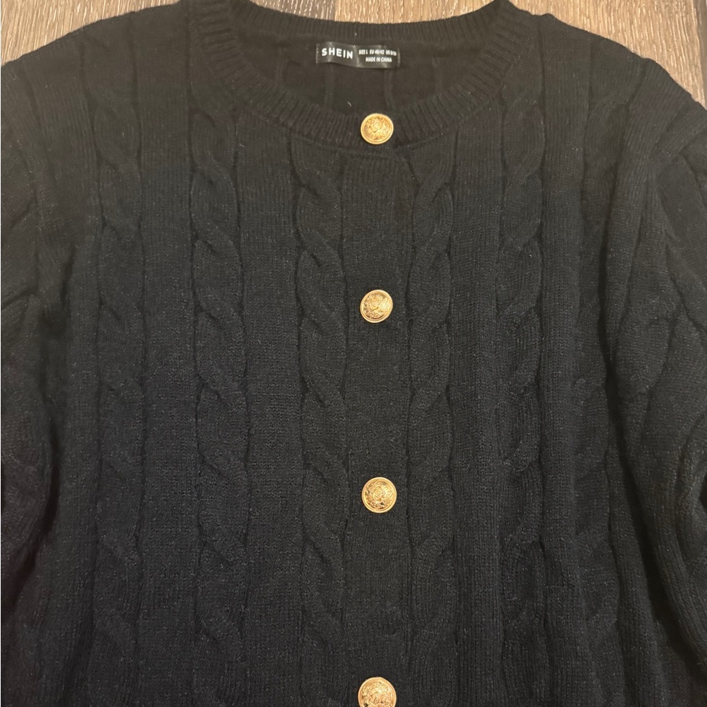 SHEIN Black Cardigan with Gold Buttons - Picture 4 of 8